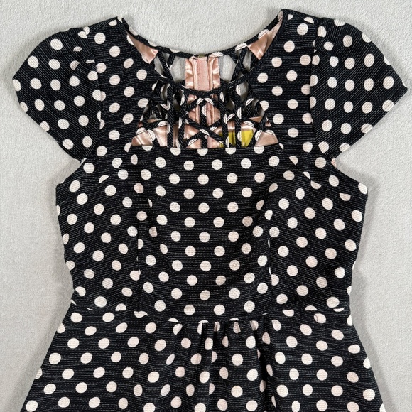Maeve Anthropologie Dress Womens 4 Black Pink Nikola Polka Dot Lattice Pockets - Picture 3 of 15